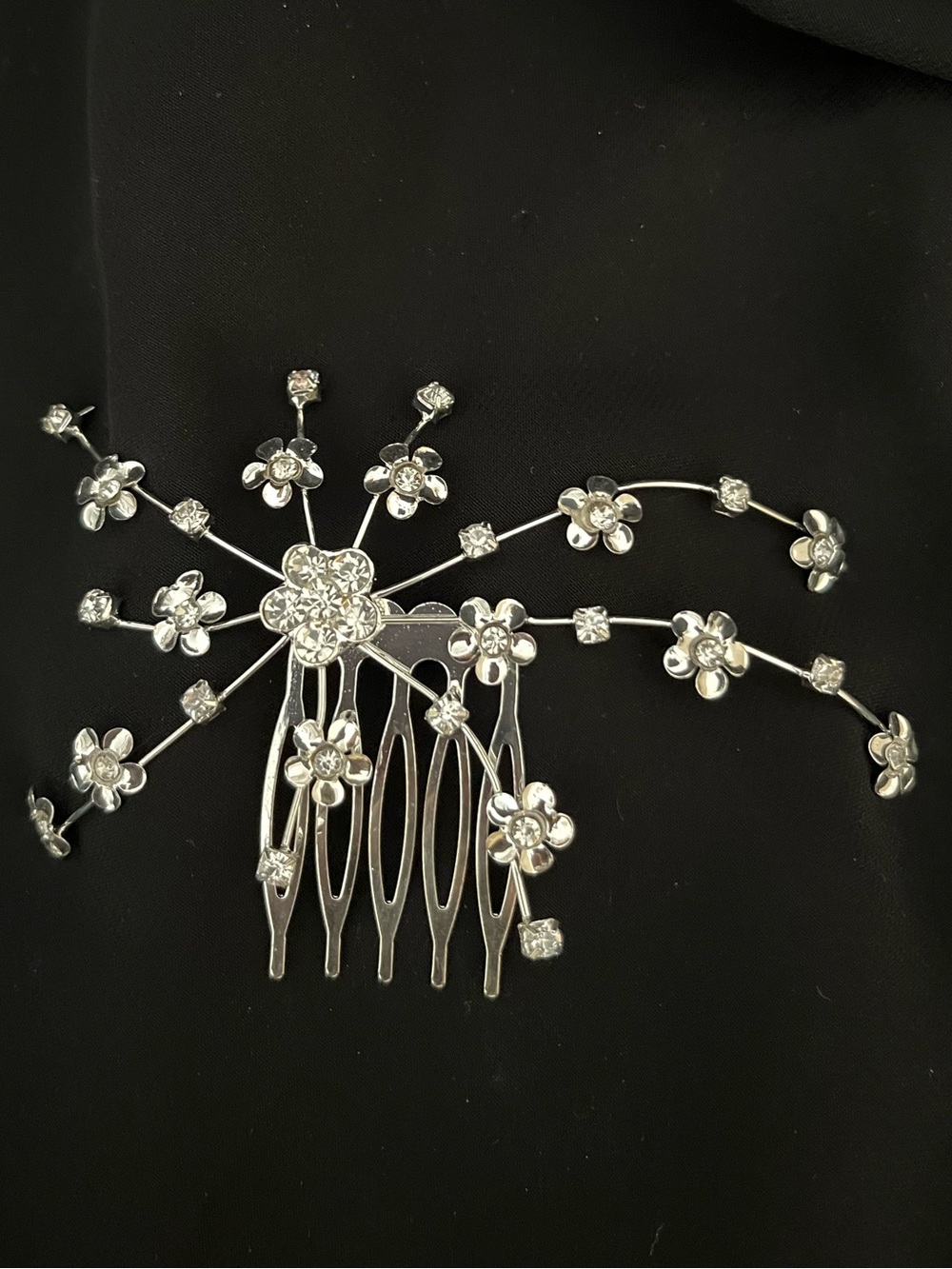 Silver Floral Crystal Hair Comb